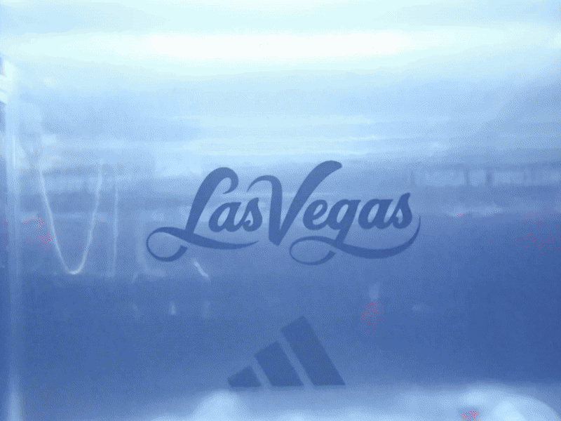 Blue-toned Las Vegas graphic featuring the Adidas logo.