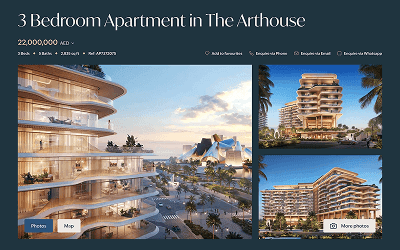 Digital showcase of a luxury 3-bedroom apartment at The Arthouse with architectural renders.
