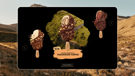 Nuii ice cream bars displayed against a dark background featuring Tanzanian coffee branding elements.