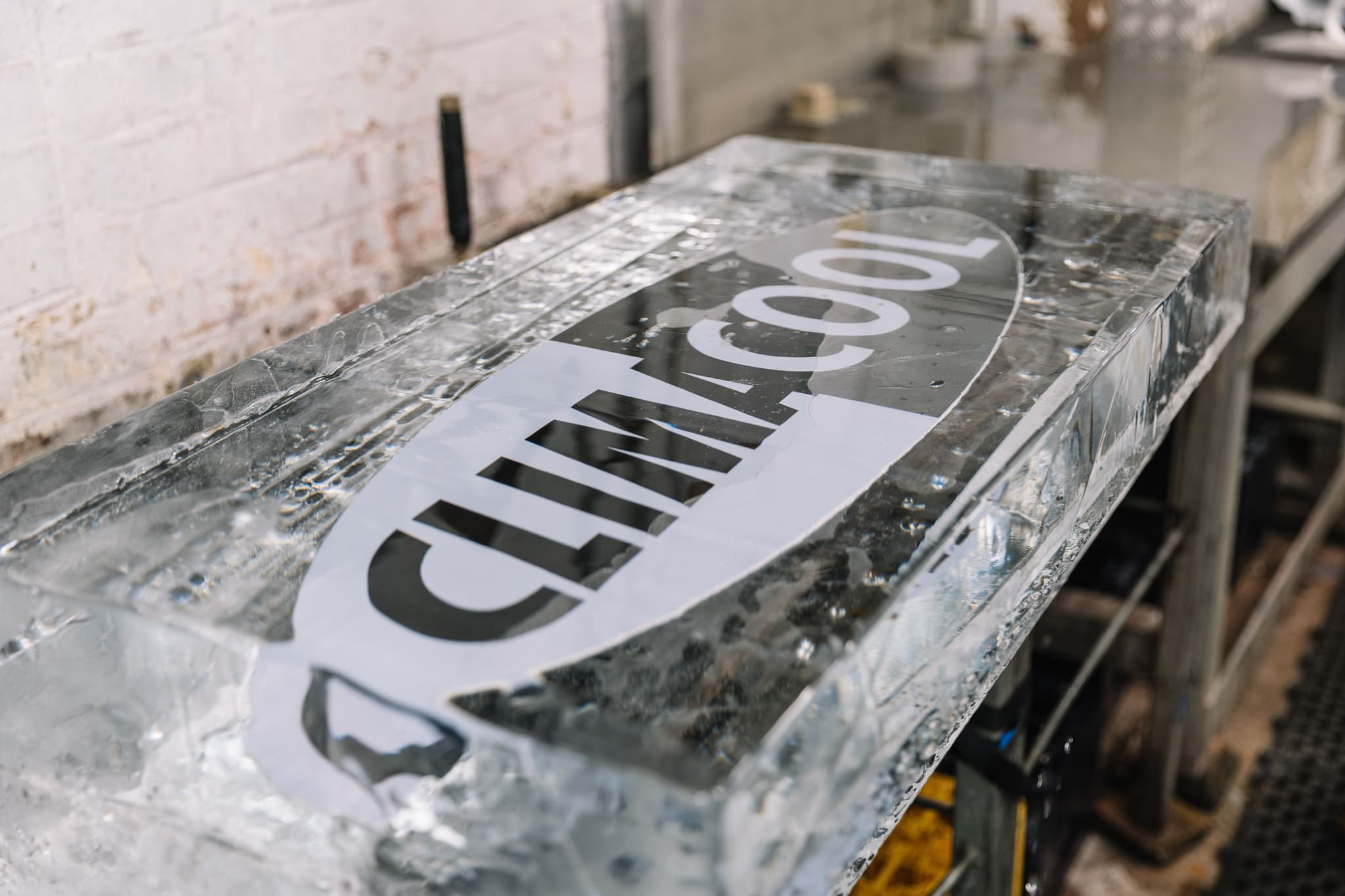 Ice sculpture displaying frozen Adidas Climacool logo